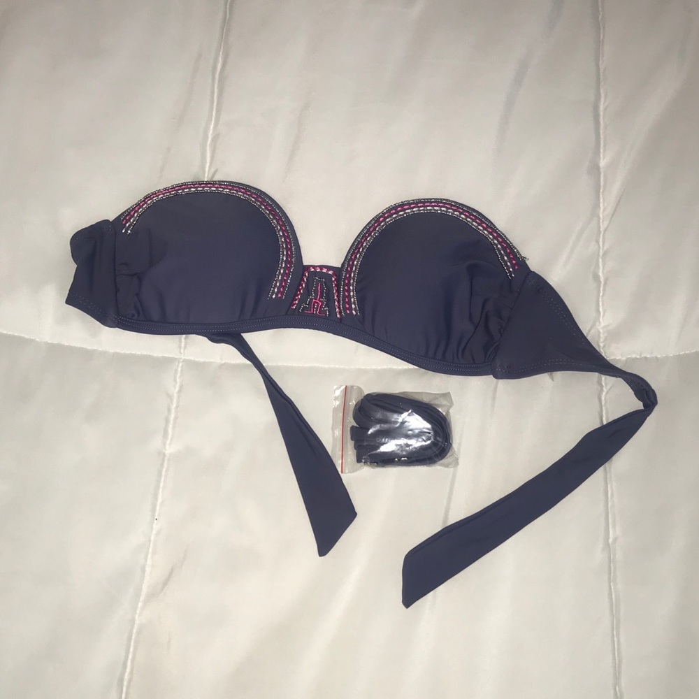 Self tie embroidered swimsuit top.